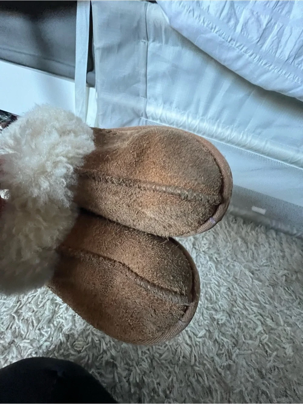 UGG Chestnut Suede Slip-On Shearling-Trim Slippers